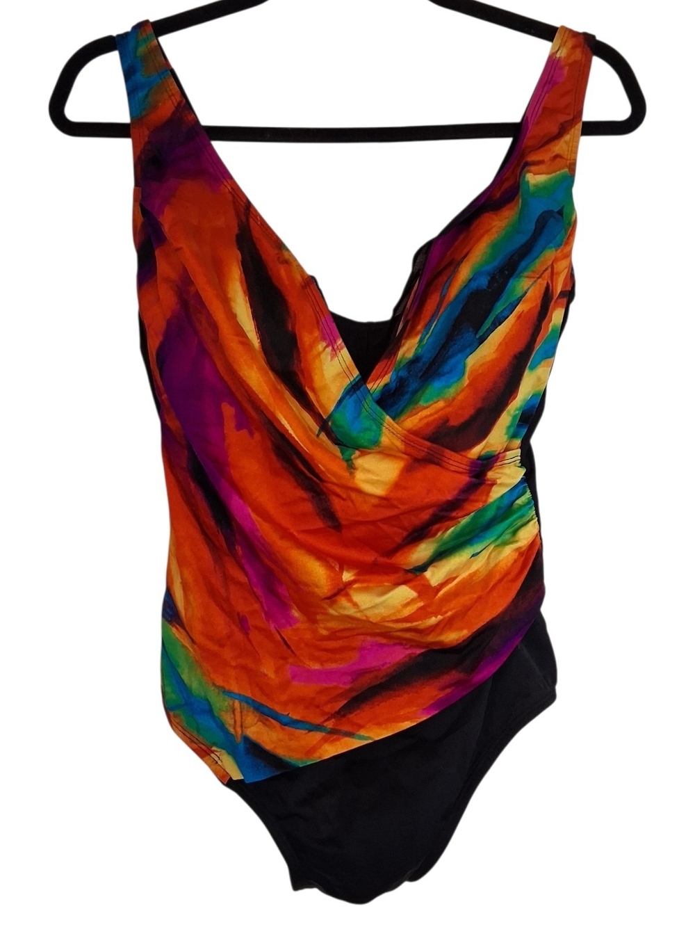 Longitude Multicolor Abstract Watercolor One Piece Swimsuit Tummy Control 16W